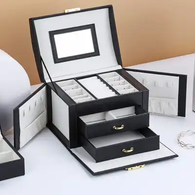 Simple Drawer Type Jewelry Storage Box with Pan Silk Grain Leather, Soft Solid Color, 17.5*13.5*12cm