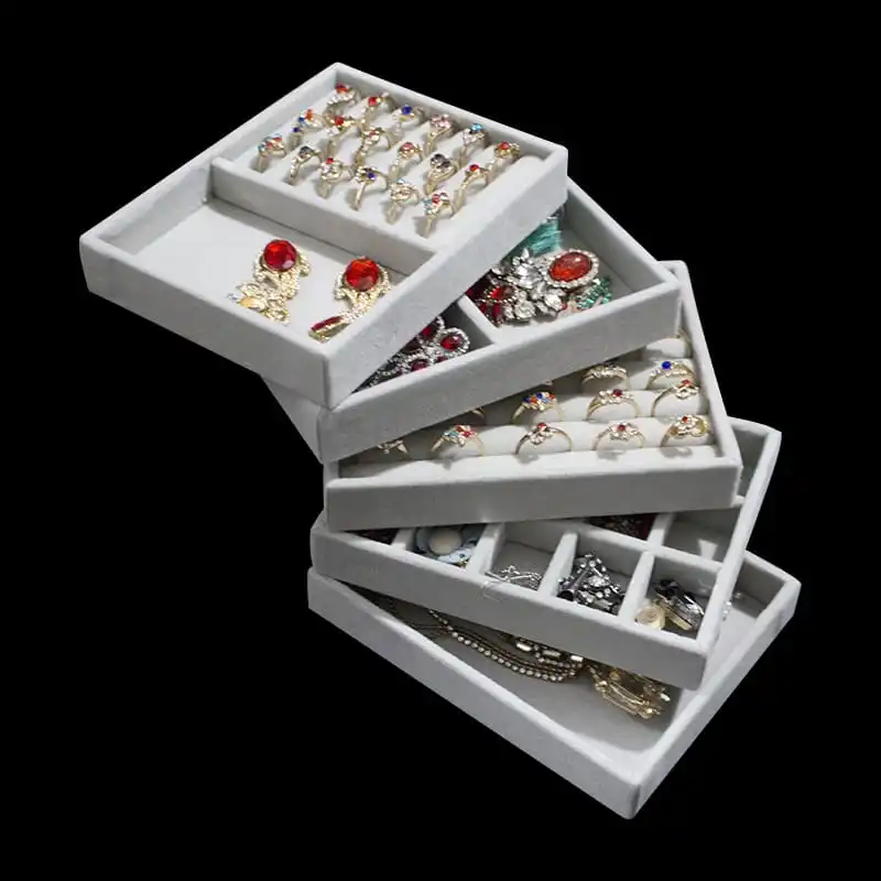 Simple Grey Wooden Jewelry Display Storage Rack Solid Color Medium