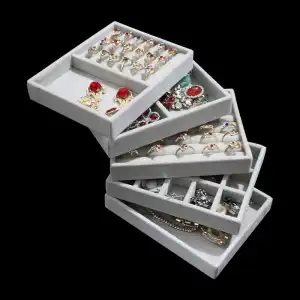 Simple Grey Wooden Jewelry Display Storage Rack Solid Color Medium
