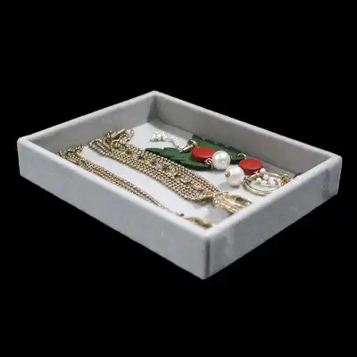 Simple Grey Wooden Jewelry Display Storage Rack Solid Color Medium
