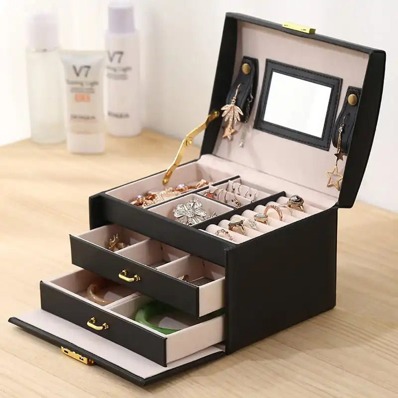 Jewelry Solid Color Three Layers Storage Box With Composite Material
