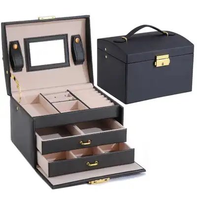 Jewelry Solid Color Three Layers Storage Box With Composite Material
