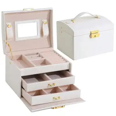 Jewelry Solid Color Three Layers Storage Box With Composite Material