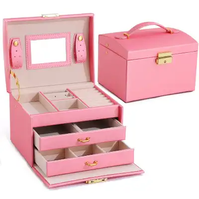 Jewelry Solid Color Three Layers Storage Box With Composite Material