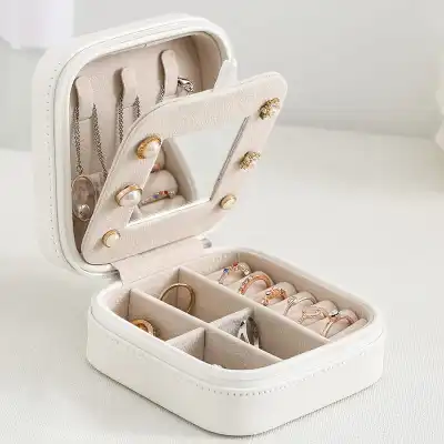 Portable Multifunction Zipper With Mirror Jewelry Storage Box