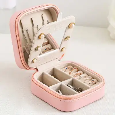 Portable Multifunction Zipper With Mirror Jewelry Storage Box
