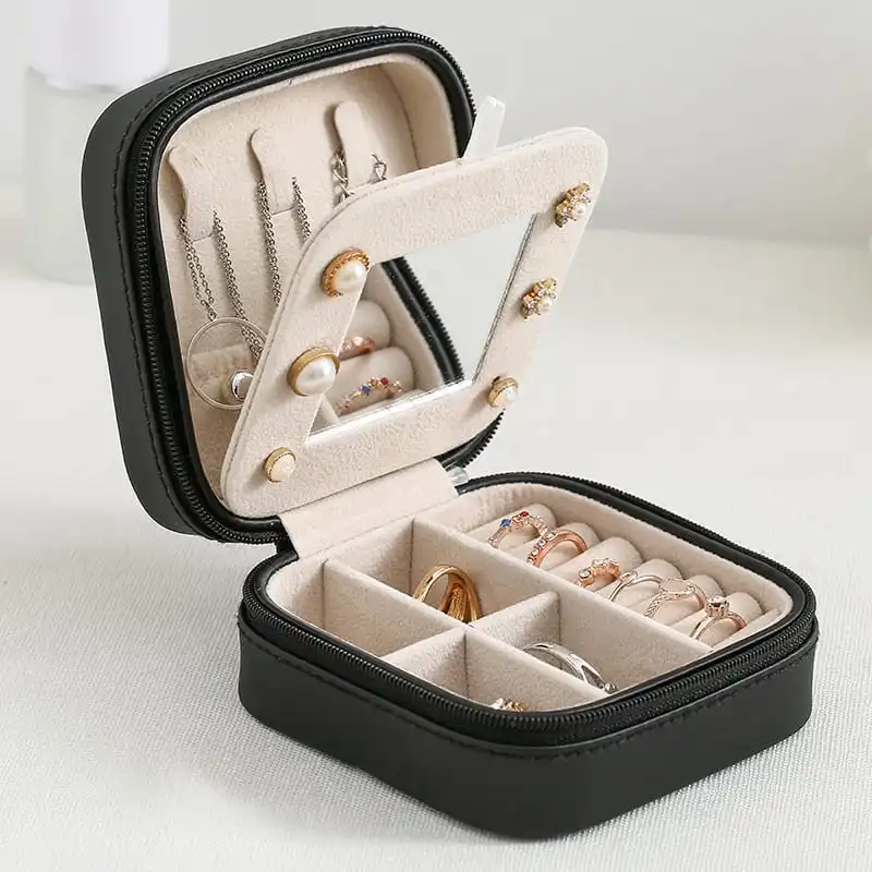 Portable Multifunction Zipper With Mirror Jewelry Storage Box