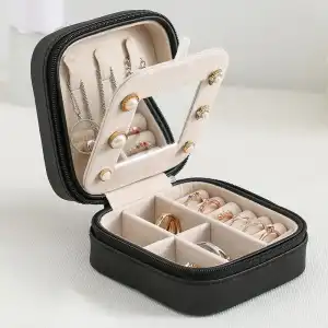 Portable Multifunction Zipper With Mirror Jewelry Storage Box