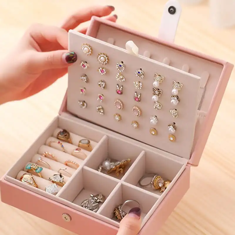 Simple Portable Jewelry Storage Box Solid Color