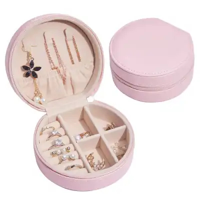 Simple Round Solid Color Jewelry Storage Box with Cortex Material, Portable Small Jewelry Box