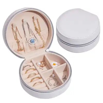Simple Round Solid Color Jewelry Storage Box with Cortex Material, Portable Small Jewelry Box