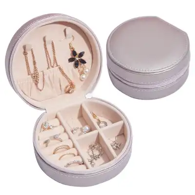 Simple Round Solid Color Jewelry Storage Box with Cortex Material, Portable Small Jewelry Box