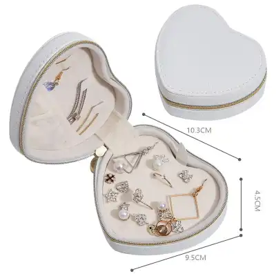 Portable Heart Shaped Cortex Jewelry Storage Box with Zipper