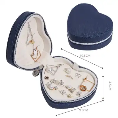 Portable Heart Shaped Cortex Jewelry Storage Box with Zipper