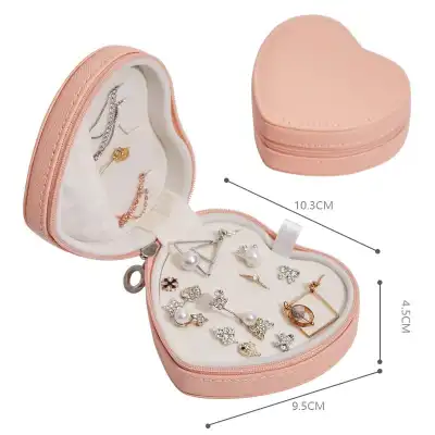 Portable Heart Shaped Cortex Jewelry Storage Box with Zipper