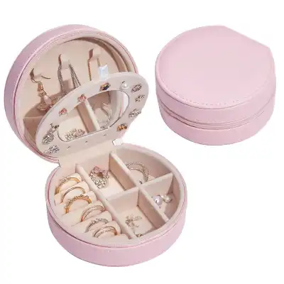 Simple Portable Round Jewelry Solid Color Storage Box