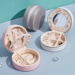 Simple Portable Round Jewelry Solid Color Storage Box