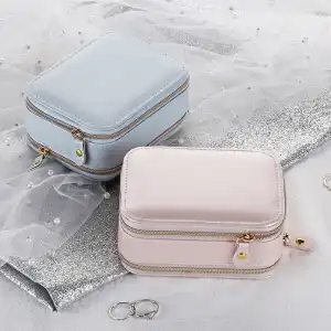 Portable Zipper Design Solid Color Jewelry Box