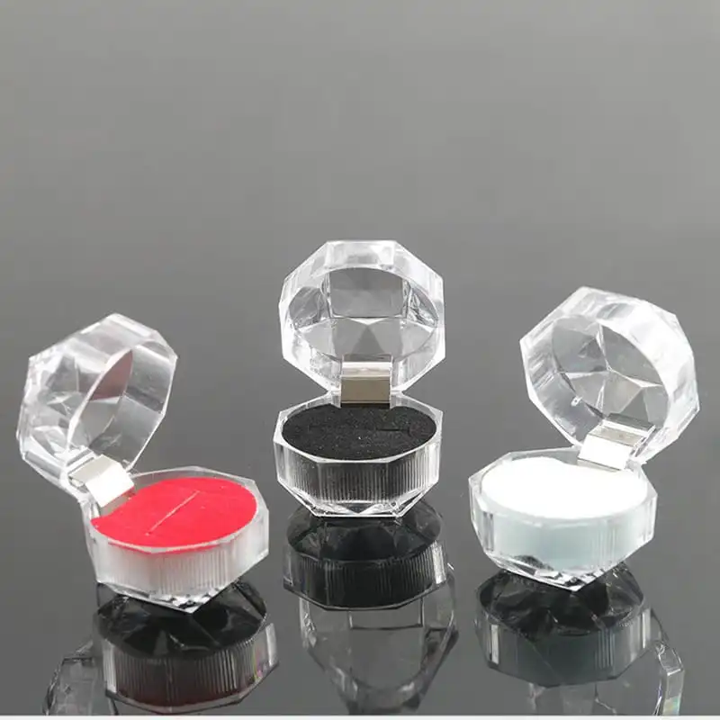 Transparent Geometry Shaped Design Plastic Ring Storage Display Box