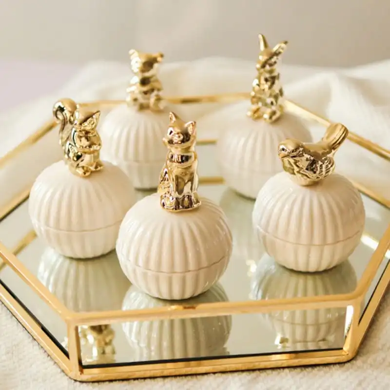 Nordic Style Animal Shaped Decorative Jewelry Storage Box with White Pottery