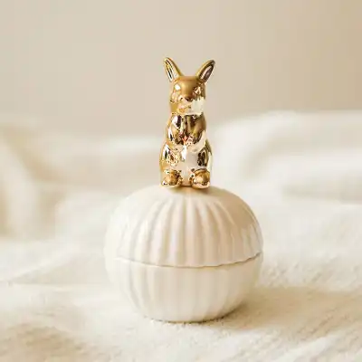 Nordic Style Animal Shaped Decorative Jewelry Storage Box with White Pottery