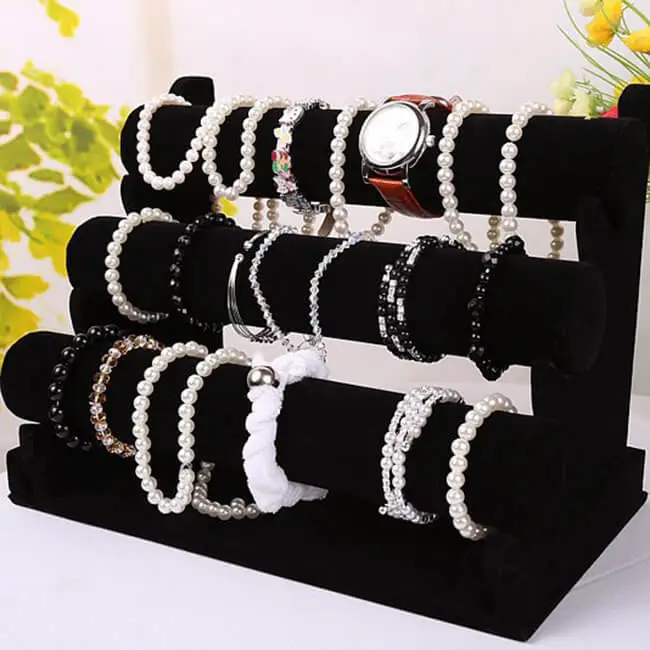 Three-Layer Flannel Cylinder Desktop Jewelry Storage Tray
