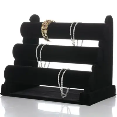 Three-Layer Flannel Cylinder Desktop Jewelry Storage Tray