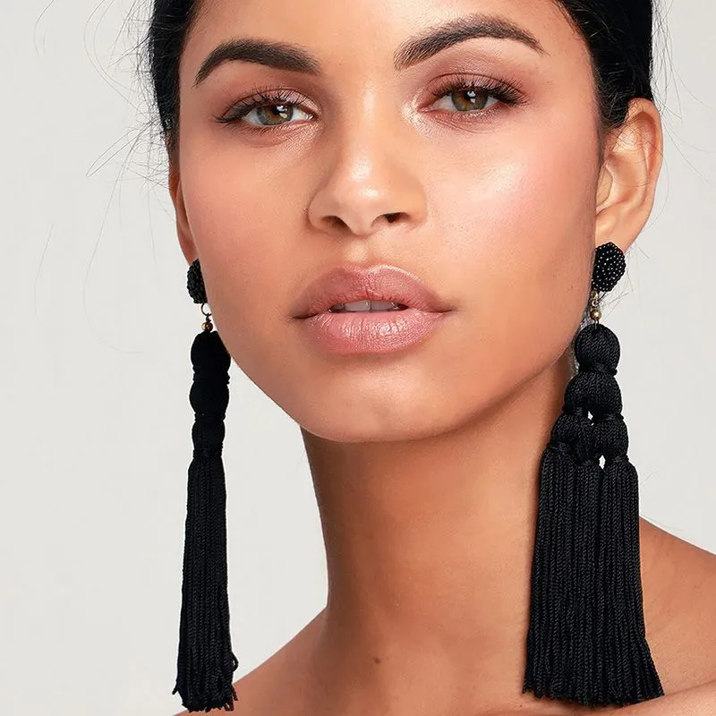 Fashion Hand Woven Knot Solid Color Tassel Earrings