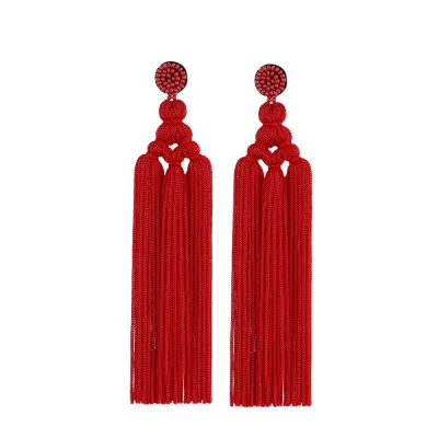 Fashion Hand Woven Knot Solid Color Tassel Earrings