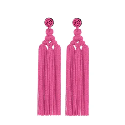 Fashion Hand Woven Knot Solid Color Tassel Earrings