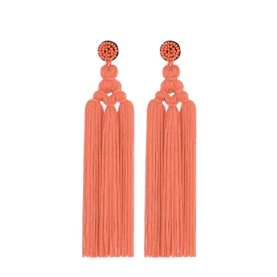 Fashion Hand Woven Knot Solid Color Tassel Earrings