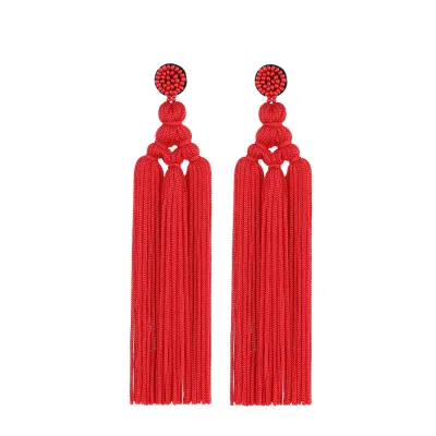 Fashion Hand Woven Knot Solid Color Tassel Earrings