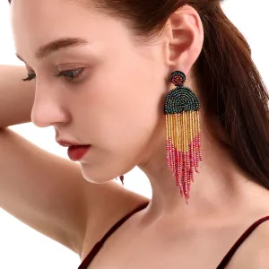 Hand-Made Bohemian Beaded Tassel Earrings Women's Rice Beads Microfiber