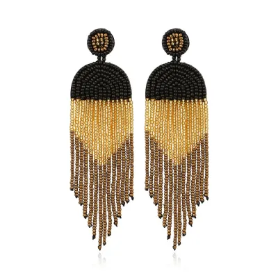 Hand-Made Bohemian Beaded Tassel Earrings Women's Rice Beads Microfiber