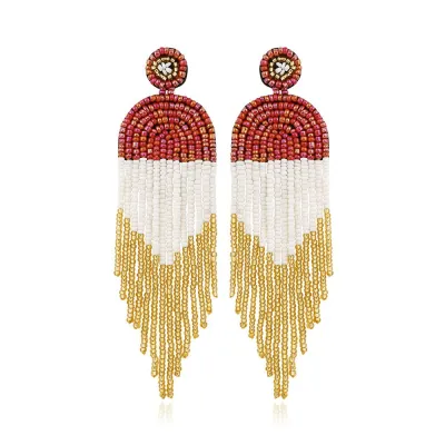 Hand-Made Bohemian Beaded Tassel Earrings Women's Rice Beads Microfiber