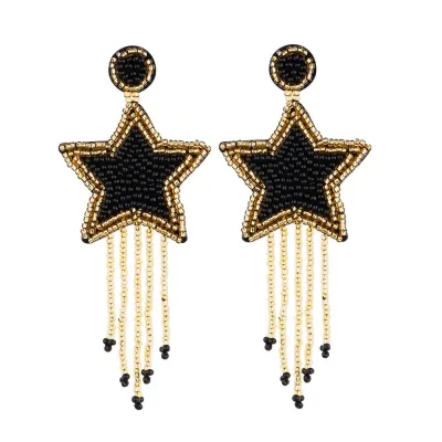 Hand-Made Bohemian Beaded Tassel Earrings Women's Rice Beads Microfiber