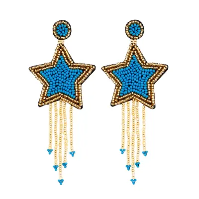 Hand-Made Bohemian Beaded Tassel Earrings Women's Rice Beads Microfiber