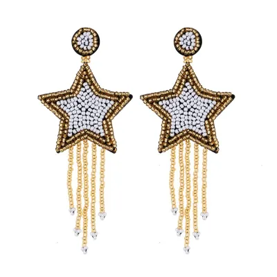 Hand-Made Bohemian Beaded Tassel Earrings Women's Rice Beads Microfiber