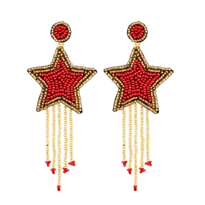 Hand-Made Bohemian Beaded Tassel Earrings Women's Rice Beads Microfiber