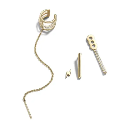 Ear Clip Piercing Chain Key Lightning Earrings Set Unisex Alloy