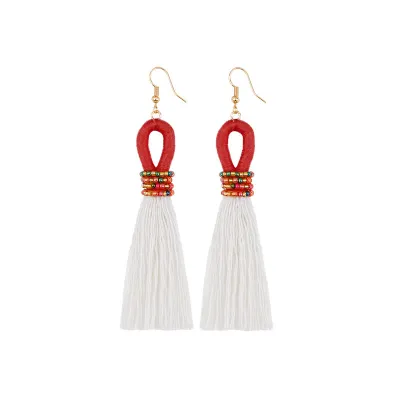 Hand-woven Colorful Beads Cotton Tassel Earrings for Women