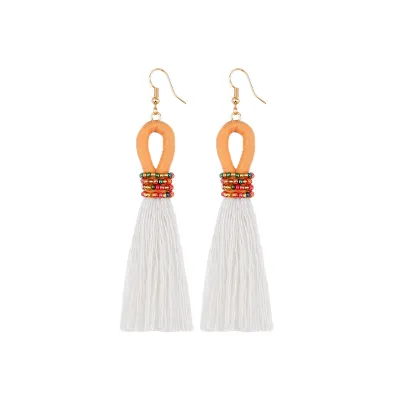 Hand-woven Colorful Beads Cotton Tassel Earrings for Women