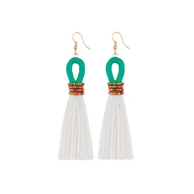 Hand-woven Colorful Beads Cotton Tassel Earrings for Women