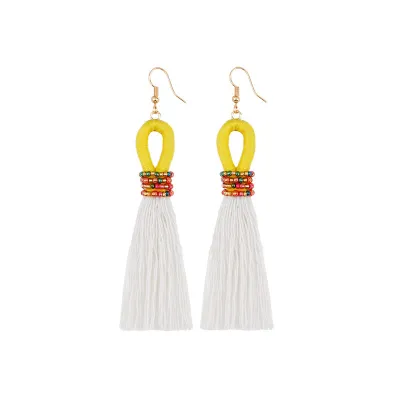 Hand-woven Colorful Beads Cotton Tassel Earrings for Women