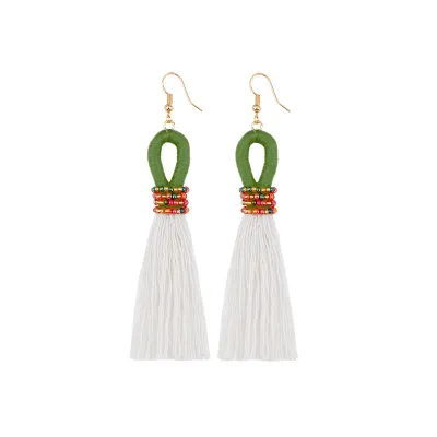 Hand-woven Colorful Beads Cotton Tassel Earrings for Women