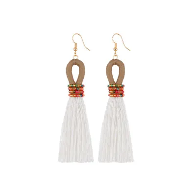 Hand-woven Colorful Beads Cotton Tassel Earrings for Women