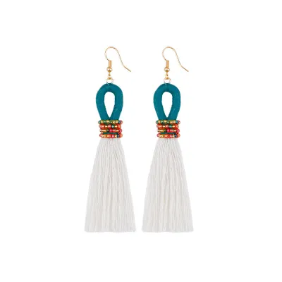 Hand-woven Colorful Beads Cotton Tassel Earrings for Women