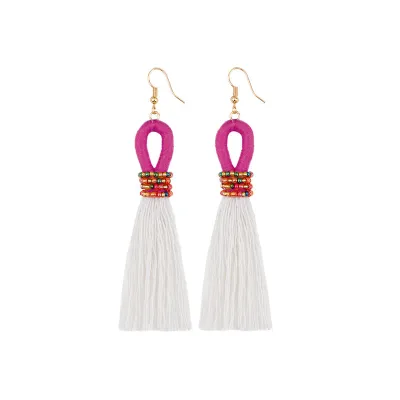 Hand-woven Colorful Beads Cotton Tassel Earrings for Women