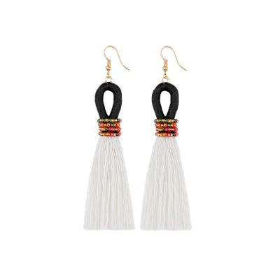 Hand-woven Colorful Beads Cotton Tassel Earrings for Women