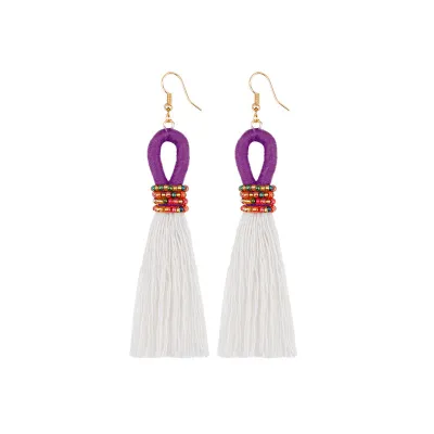 Hand-woven Colorful Beads Cotton Tassel Earrings for Women